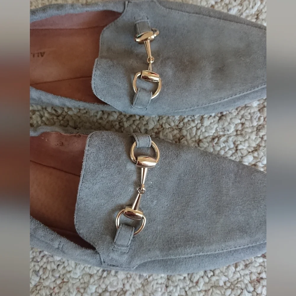 ALL BLACK gray suede horsebit Loafers with Gold Accent size 8